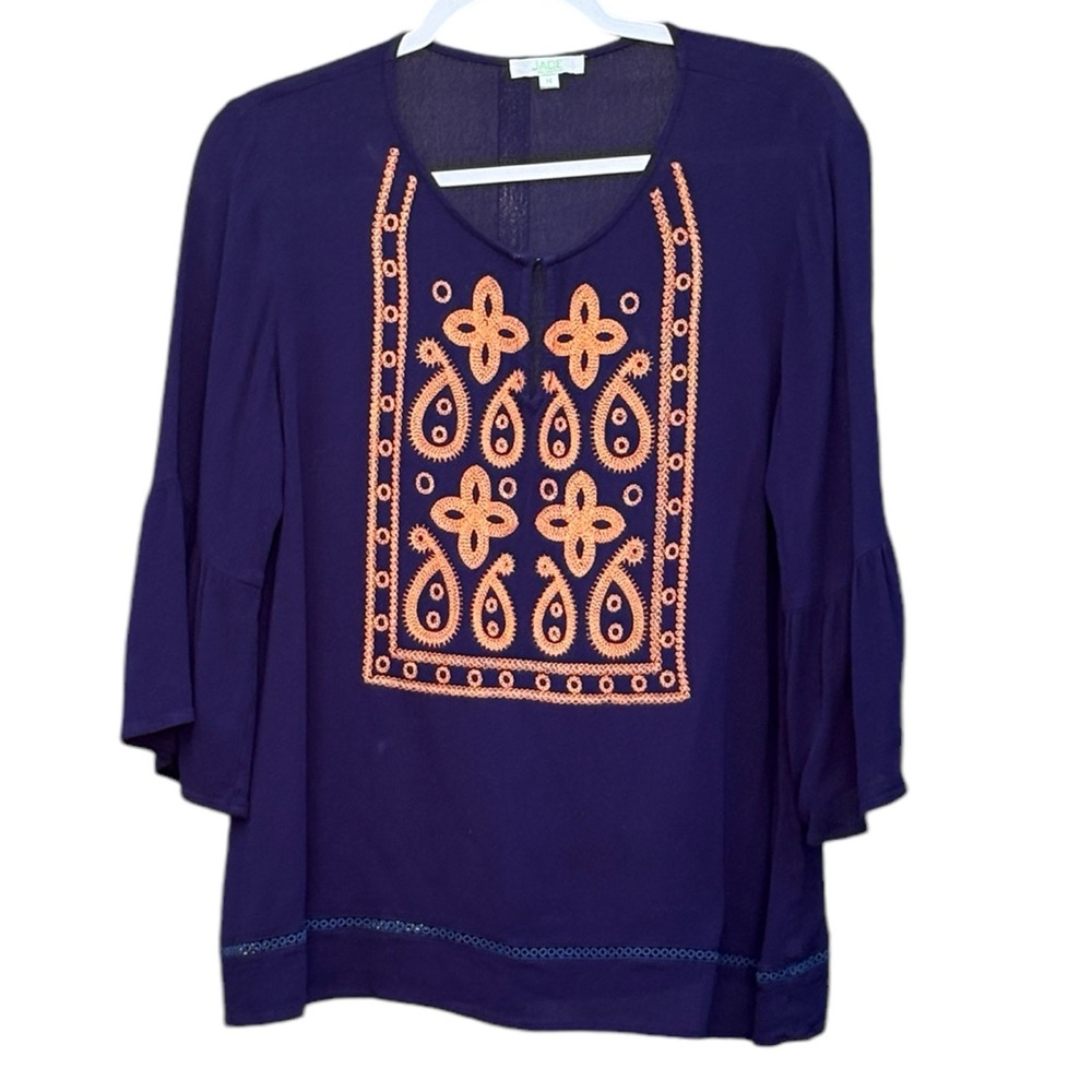 Jade Embroidery Design Bohemian Style Shirt With Bell Sleeves Size M